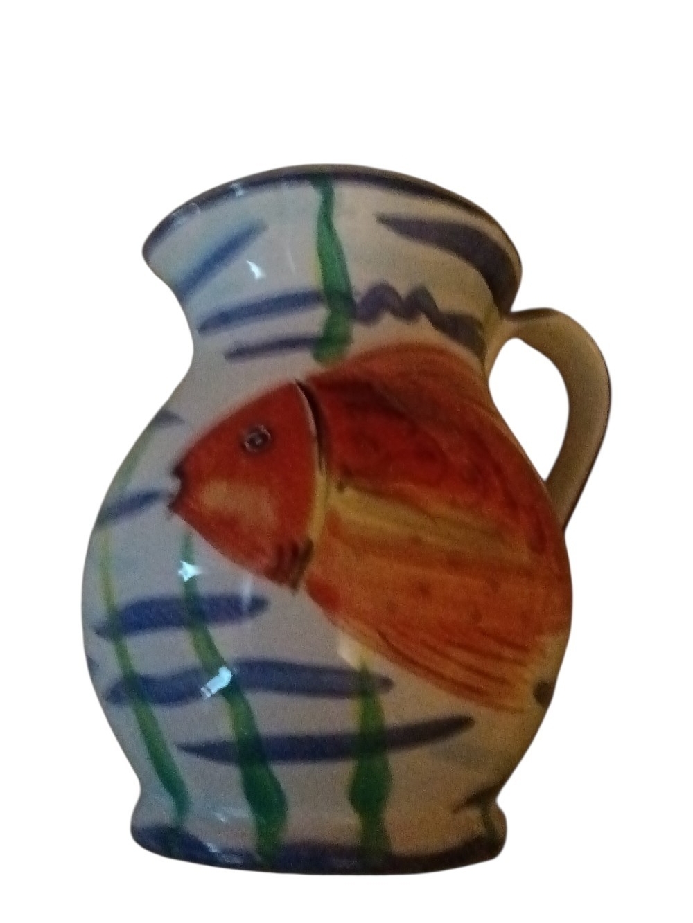 Horida Marketplace Vintage Pitcher With Gold Fish Picture And Flower Picture